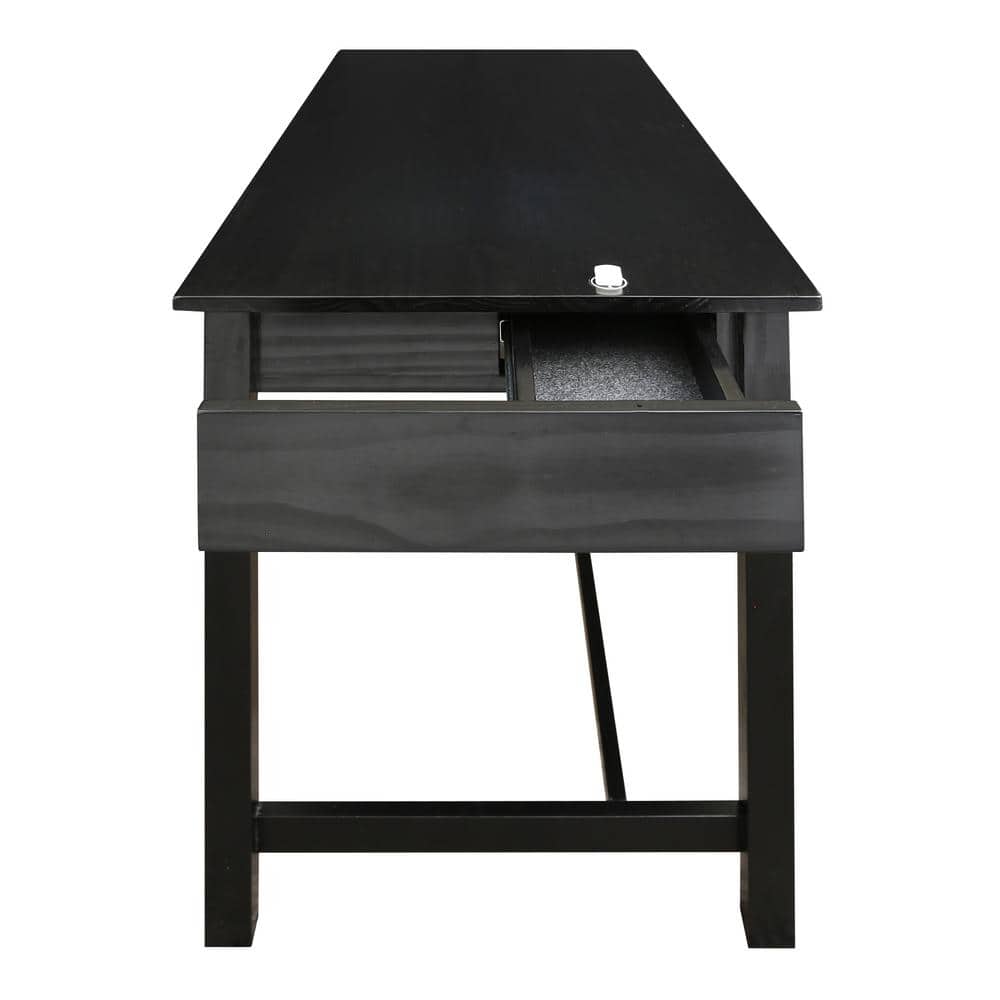 Jefferson Black Pine Wood Desk with Concealed Drawers