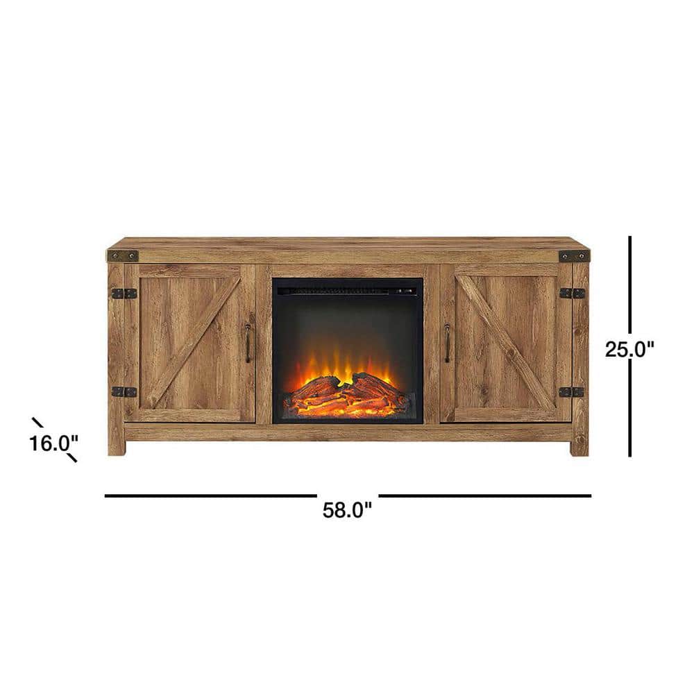 Barnwood 58" Rustic Fireplace TV Stand with Cabinet