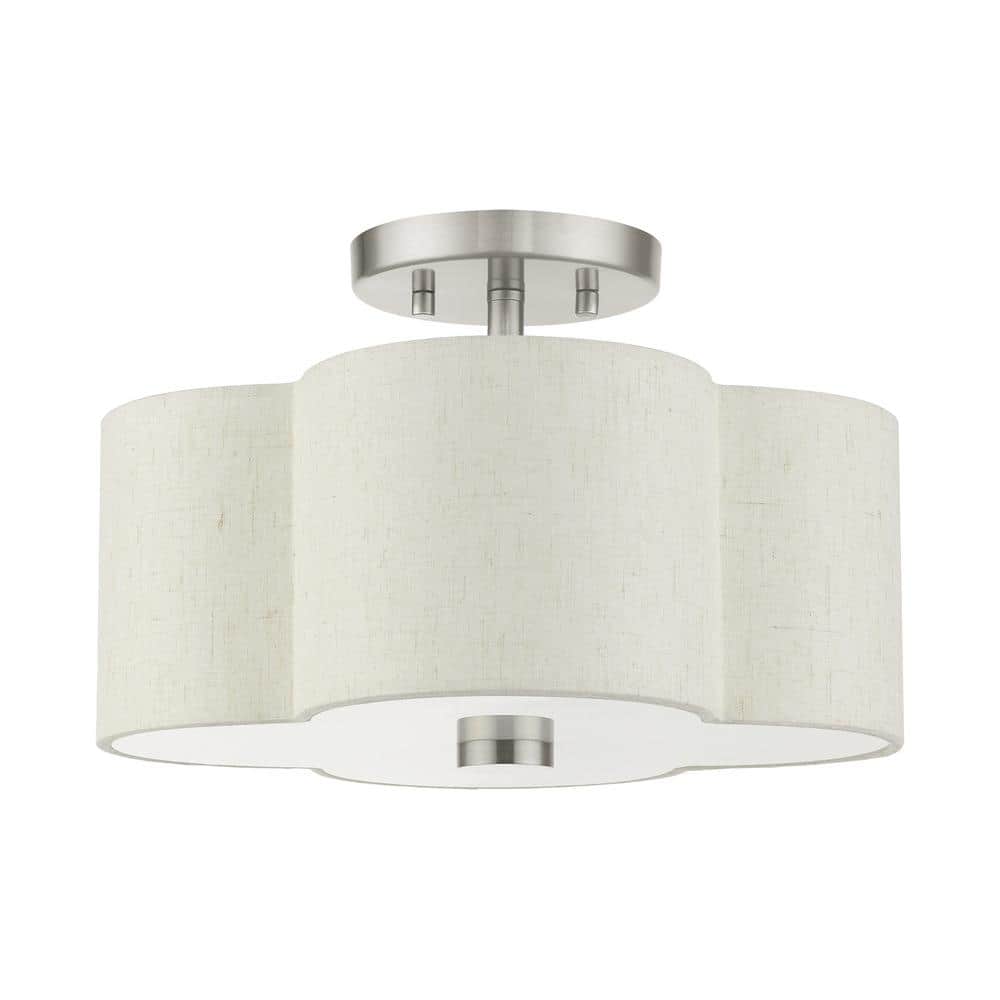 Solstice Brushed Nickel 2-Light Semi-Flush Mount with Scalloped Oatmeal Shade