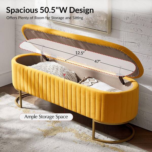 JAYDEN CREATION Drotar Mustard Modern Storage Bench with Metal