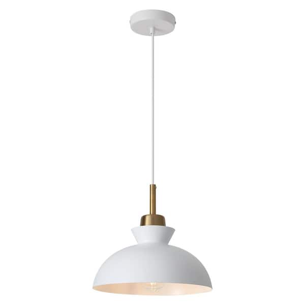 ADSENSTY 1-Light Simple White Single Dome Pendant Light with Metal Shade