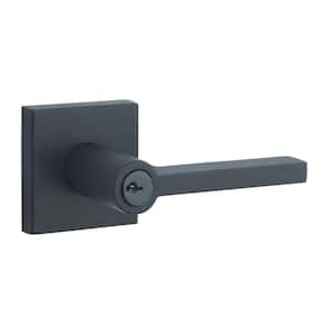Entry Satin Black Left Hand Square Door Lever with Contemporary Square Rose