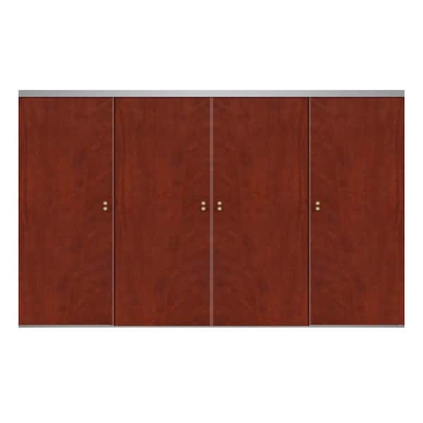 Impact Plus 120 in. x 84 in. Smooth Flush Cherry Solid Core MDF Interior Closet Sliding Door with Chrome Trim