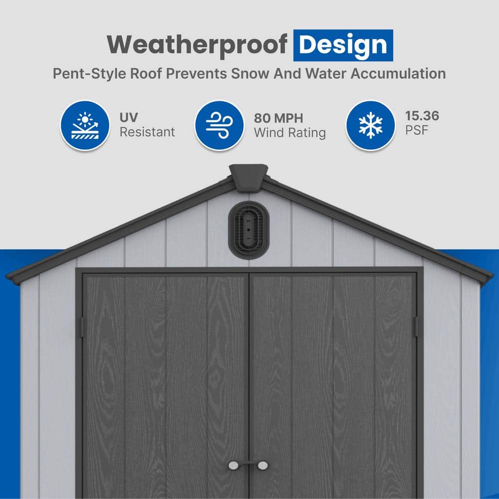 Gray Resin 6' x 8' Outdoor Shed with Black Gable Roof