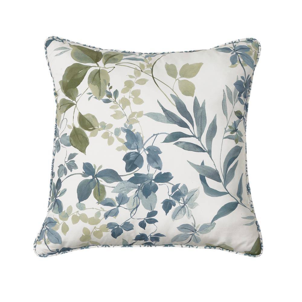 Elwood Blue Polyester Leaf 16 Square Decorative Throw Pillow 16 In. L X 