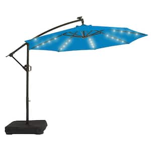 10 ft. Solar LED Offset Hanging Umbrella Cantilever Patio Umbrella with Tilt Adjustment and Cross Base in Royal Blue