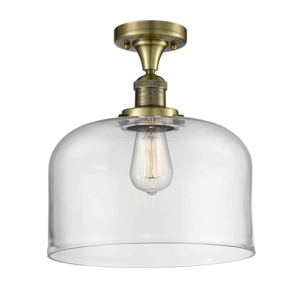Bell 12 in. 1-Light Antique Brass Industrial Semi-Flush Mount with Clear Glass Shade price history on PriceWatchPro