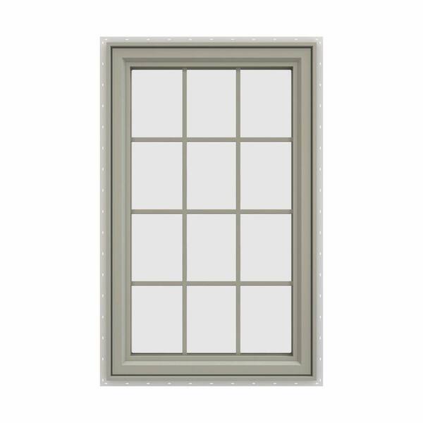 JELD-WEN 35.5 in. x 47.5 in. V-4500 Series Desert Sand Painted Vinyl Right-Handed Casement Window with Colonial Grids/Grilles