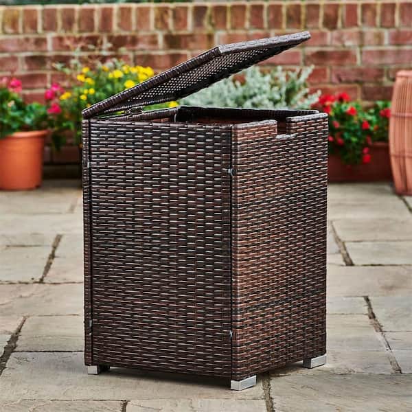 16 in. Brown PE Wicker Propane Tank Cover Patio Side Table Propane Gas Tank Cover for 20 lbs. Propane Tank