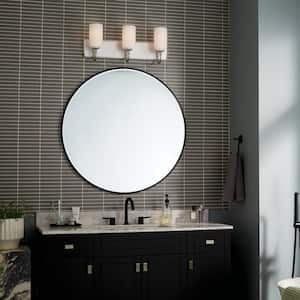 Solia 24 in. 3-Light Polished Nickel with Stain Nickel Modern Bathroom Vanity Light with Opal Glass Shades