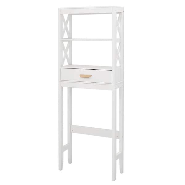 Unbranded 23.62 in. W 65 in. H x 7.87 in. D Over-the-Toilet Cabinet Wood Rectangular Shelf in White
