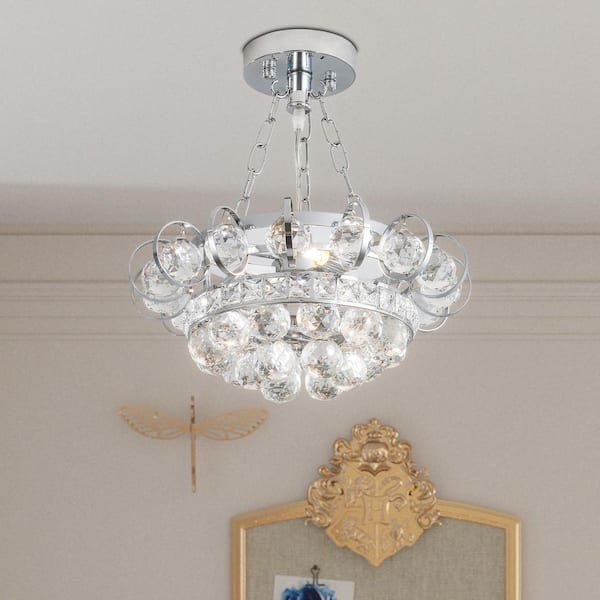 Jackson 40-Watt 3-Light 13.8 in. Chrome Crystal Modern Empire Dimmable Pendant Light Dining Kitchen Foyer Lighting