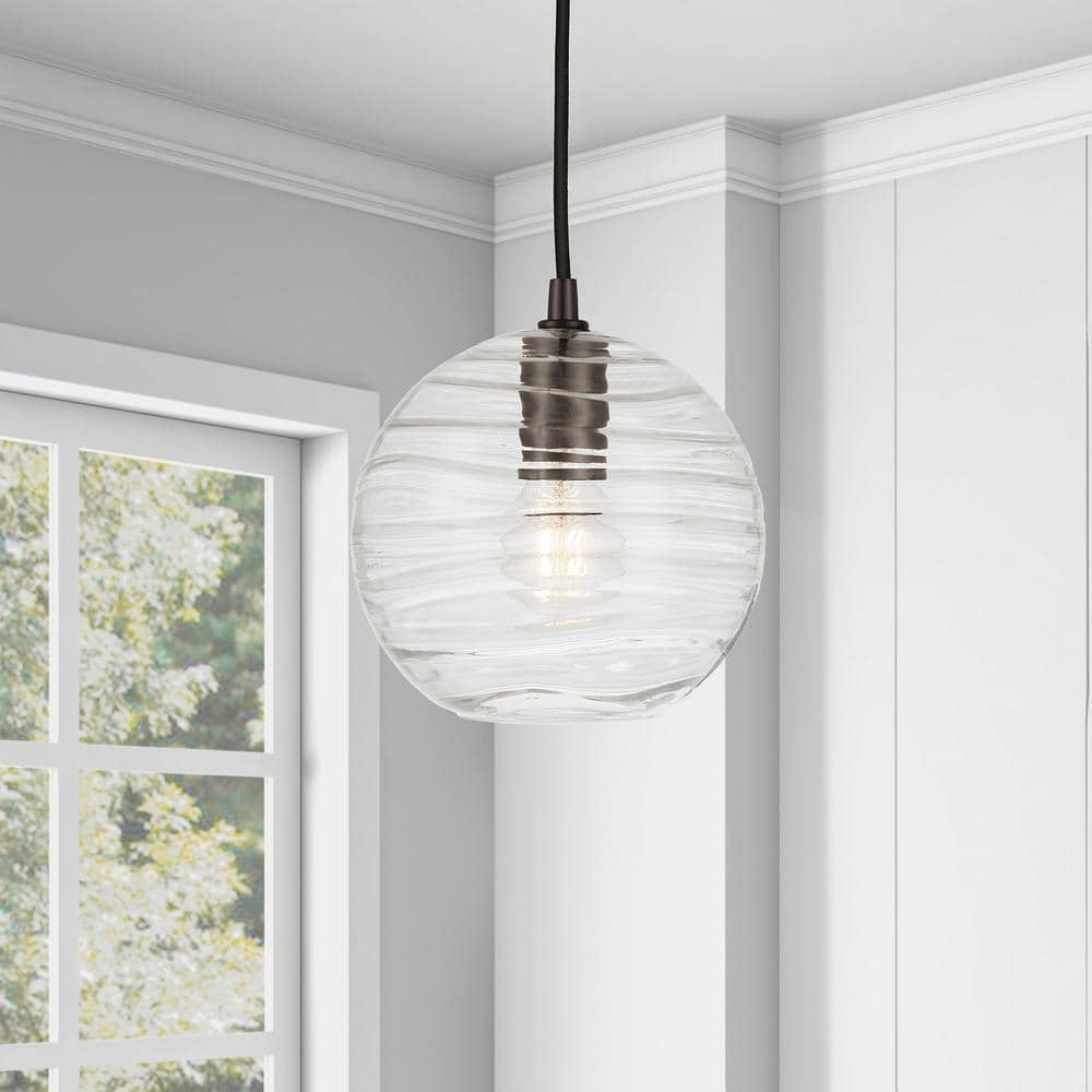 Wayve Brushed Black Metal Dome Pendant with Seeded Glass Shade