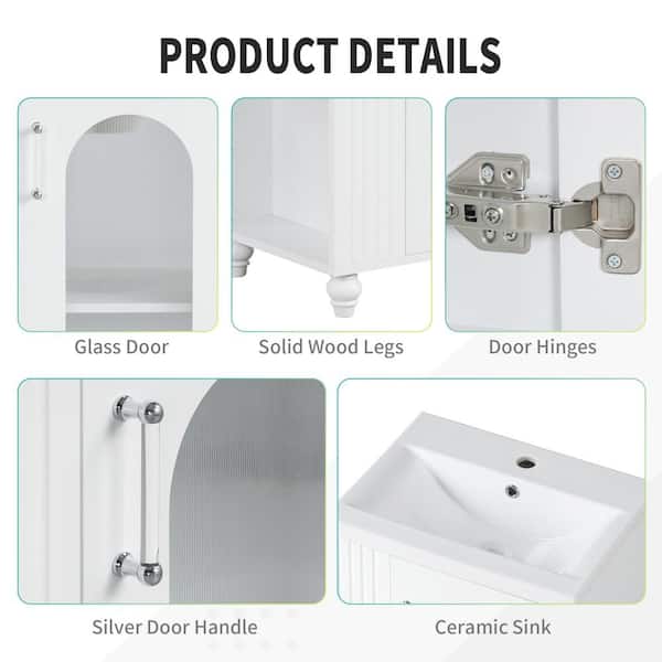 15.6 in. W x 20 in. D x 30 in. H White Solid Wood and MDF Linen Cabinet with 2-Tier Shelf, Adjustable Shelf