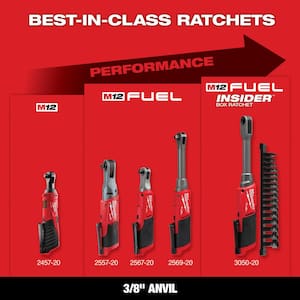 M12 12V Lithium-Ion 3/8 in. Cordless Ratchet with 3/8 in. Drive Metric Ratchet and Socket Mechanics Tool Set (32-Piece)