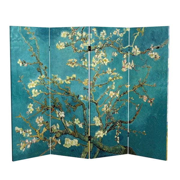 RED LANTERN 4 ft. Short Works of Van Gogh Canvas 4-Panel Folding Screen
