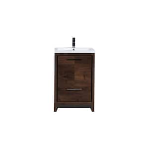 Dolce 24 in. W Bath Vanity in Rosewood with Reinforced Acrylic Vanity Top in White with White Basin