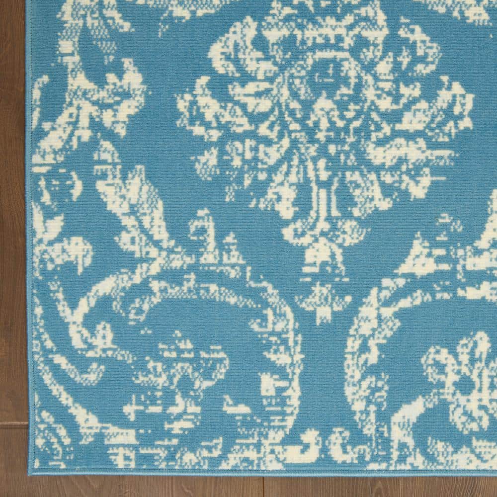 Hand-Knotted Blue Synthetic Rectangular 5' x 7' Area Rug