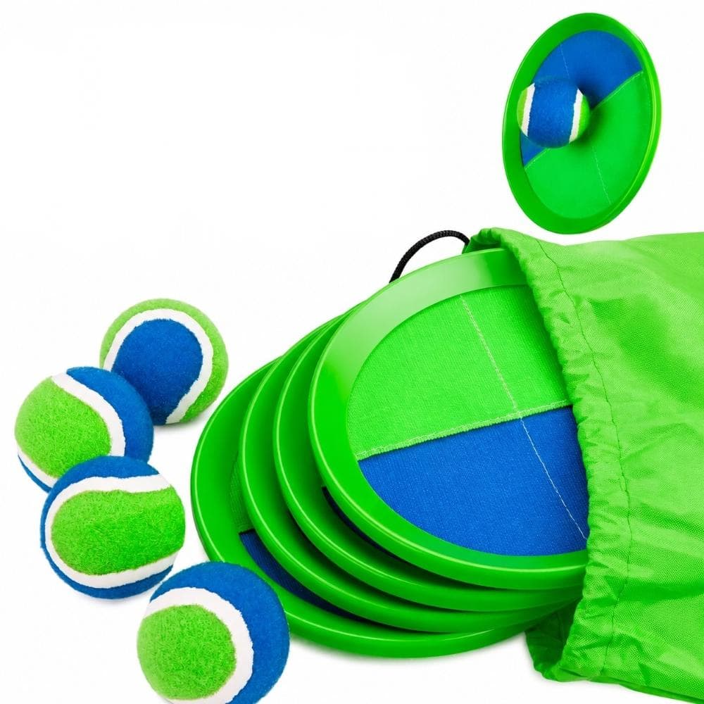 4-Pack Toss and Catch Ball Set with Paddles and Storage Bag for Outdoor Yard Games for Outdoor Home and Garden Use