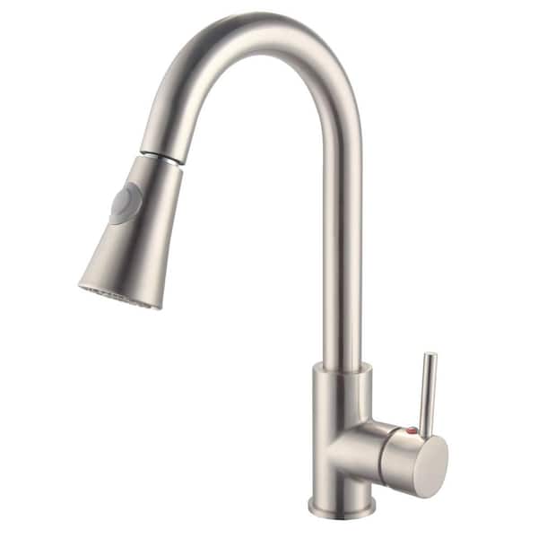 Stainless Steel Single-Handle Pull Down Sprayer Kitchen Faucet in Brushed Nickel