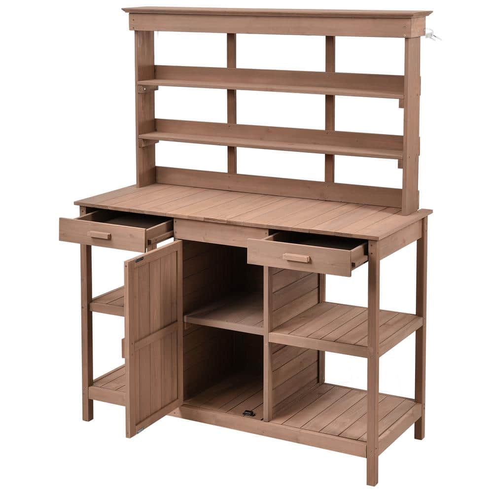 50.2 in. x W x 66 in. H Brown Outdoor Farmhouse Wooden Potting Bench Table 