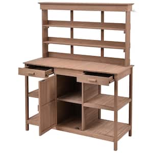 50.2 in. x W x 66 in. H Brown Outdoor Farmhouse Wooden Potting Bench Table with 2-Drawers, Cabinet and Open Shelves