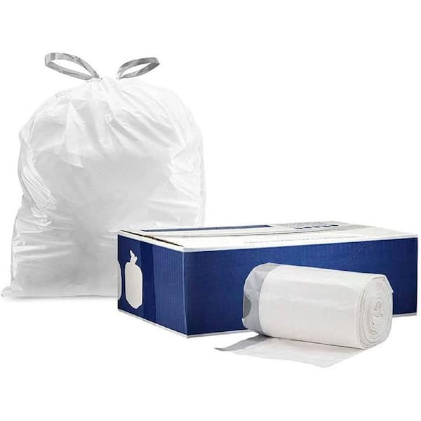 Plasticplace Custom Fit Trash Bags simplehuman (X) Code E Compatible (100 Count) White Drawstring Garbage Liners 5.2 Gallon / 20 Liter 18.75 x 20