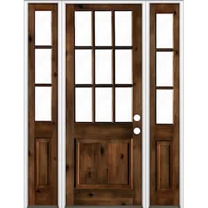 64 in. x 96 in. Rustic Knotty Alder Provincial Stain Left-Hand 15-Lite Clear Wood Single Prehung Front Door/Sidelites