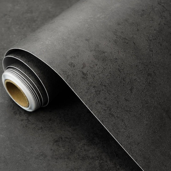 Concrete Black Vinyl Peel Stick Wallpaper Roll Waterproof Dark Cement Self Adhesive Contact Paper (Covers 36 sq. ft.)