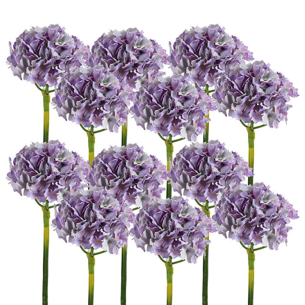 14" Purple Faux Hydrangea Outdoor Tabletop Topiary Set