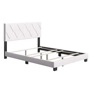 Charlat Contemporary Faux Leather Platform Bed, Full, White