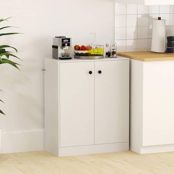 2-Door White Storage Cabinet Buffet Cabinet with 3 Shelves Sideboard for Kitchen Hallway