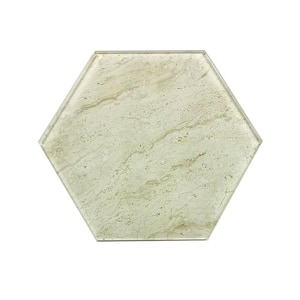 Tuscan Crema Beige Hexagon 8 in. x 8 in. Glossy Marble Look Glass Wall Tile (24 sq. ft./Case)