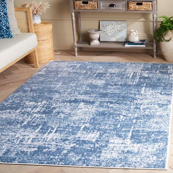 Amelia 8 ft. x 10 ft. Ivory/Steel Blue Abstract Distressed Area Rug