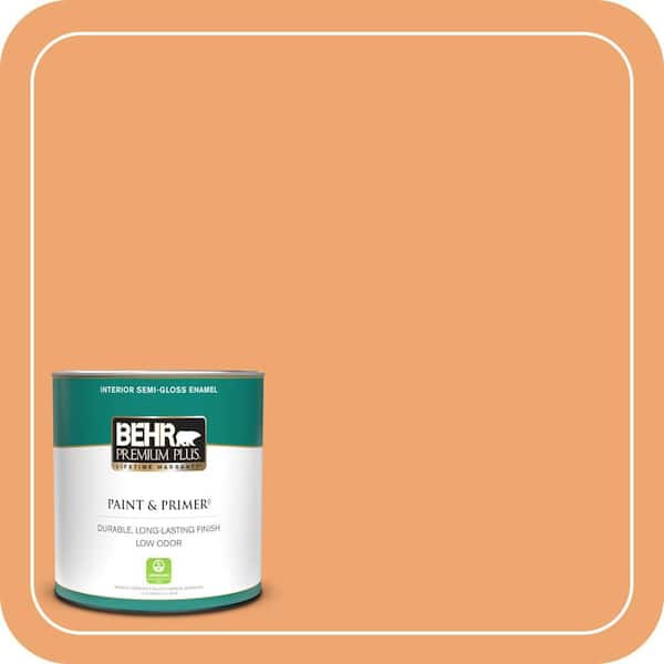 BEHR PREMIUM PLUS 1 qt. Home Decorators #HDC-SP16-04 Apricot Jam Semi-Gloss Enamel Low Odor Interior Paint & Primer