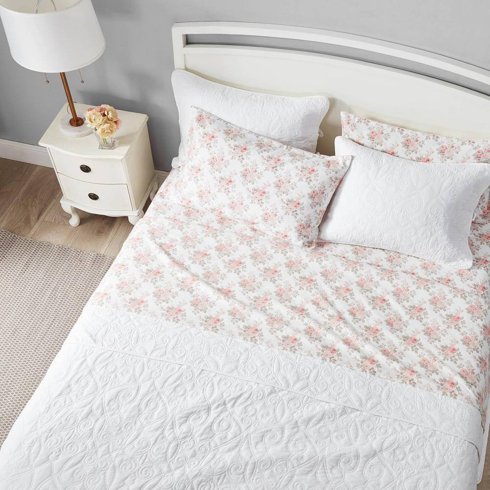 Lisalee Pink Floral Cotton Flannel Full Sheet Set