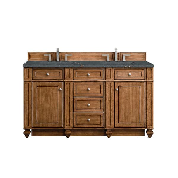 James Martin Vanities Bristol 60.0 in. W x 23.5 in. D x 34.0 in. H Double Bathroom Vanity in Saddle Brown with Parisien Bleu Quartz Top