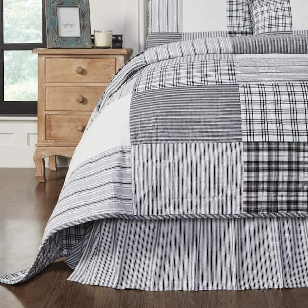 VHC BRANDS Sawyer Mill 16 in. Farmhouse Black Ticking Stripe Twin Bed Skirt