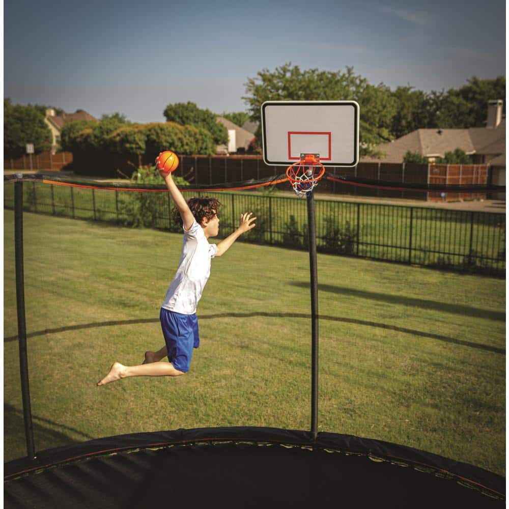 15' Black Round Trampoline with Enclosure and Basketball Hoop