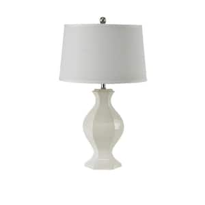 27 in. White Classic, Designer Bedside Table Lamp for Living Room, Bedroom with White Linen Shade