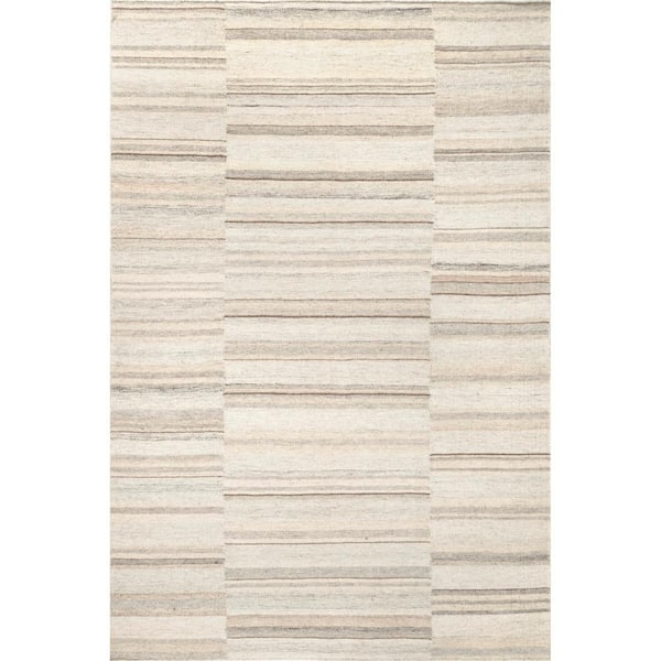 Arvin Olano Marble Beige 8 ft. x 10 ft. Striped Wool Area Rug