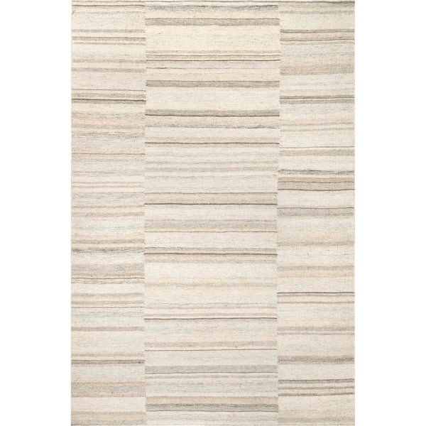 Marble Striped Wool-Blend Beige 9 ft. x 12 ft. Area Rug