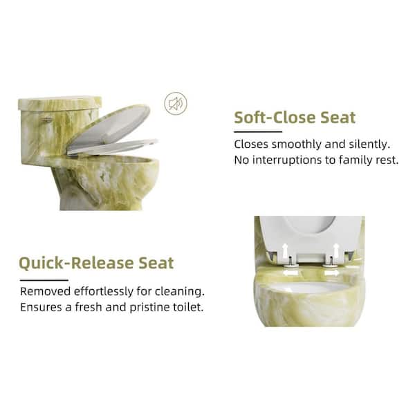 1-Piece Elongated Toilet in Jade Green, 17 in. Marbled Tall Toilet, 1.28 GPF Single Flush Seat Included, 12 in. Rough In