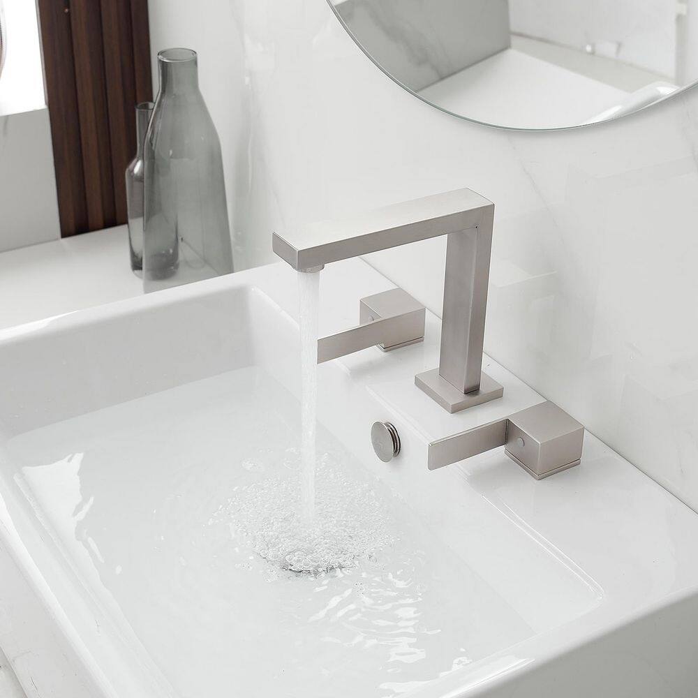 Brushed Nickel Widespread Double Handle Low-Arc Bathroom Faucet