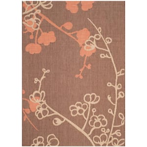 Courtyard Brown Natural/Terracotta 4 ft. x 6 ft. Floral Indoor/Outdoor Patio  Area Rug