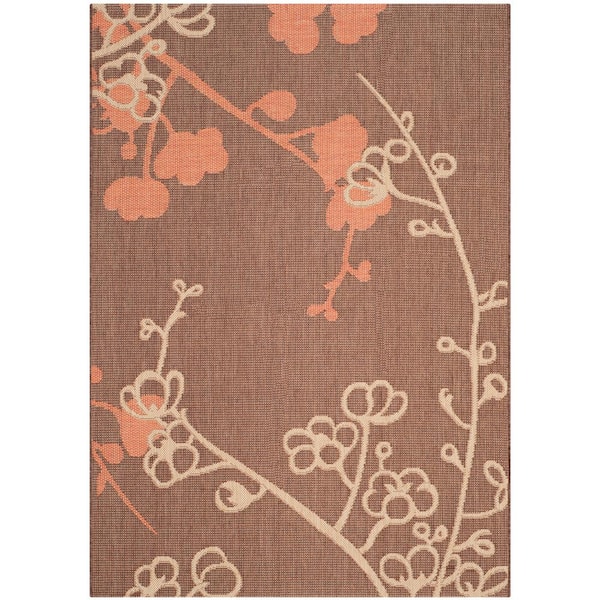 SAFAVIEH Courtyard Brown Natural/Terracotta 4 ft. x 6 ft. Floral Indoor/Outdoor Patio  Area Rug