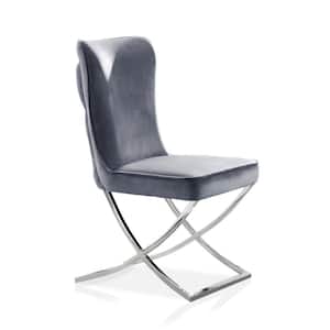 Worthgate Chrome and Gray Velvet Upholstered Dining Chairs (Set of 2)
