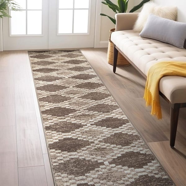 Southwestern Geometric Area Rug Beige 2 ft. 3 in. x 12 ft. Runner Rug