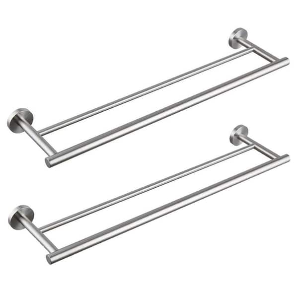 ATKING Bathroom 24 in. Wall Mounted Double Towel Bar Towel Holder in Brushed Nickel (2-Pieces)