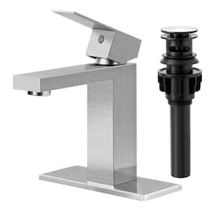 Waterfall Single Hole Single-Handle Low-Arc Bathroom Faucet with Pop-up Drain Assembly in Brushed Nickel